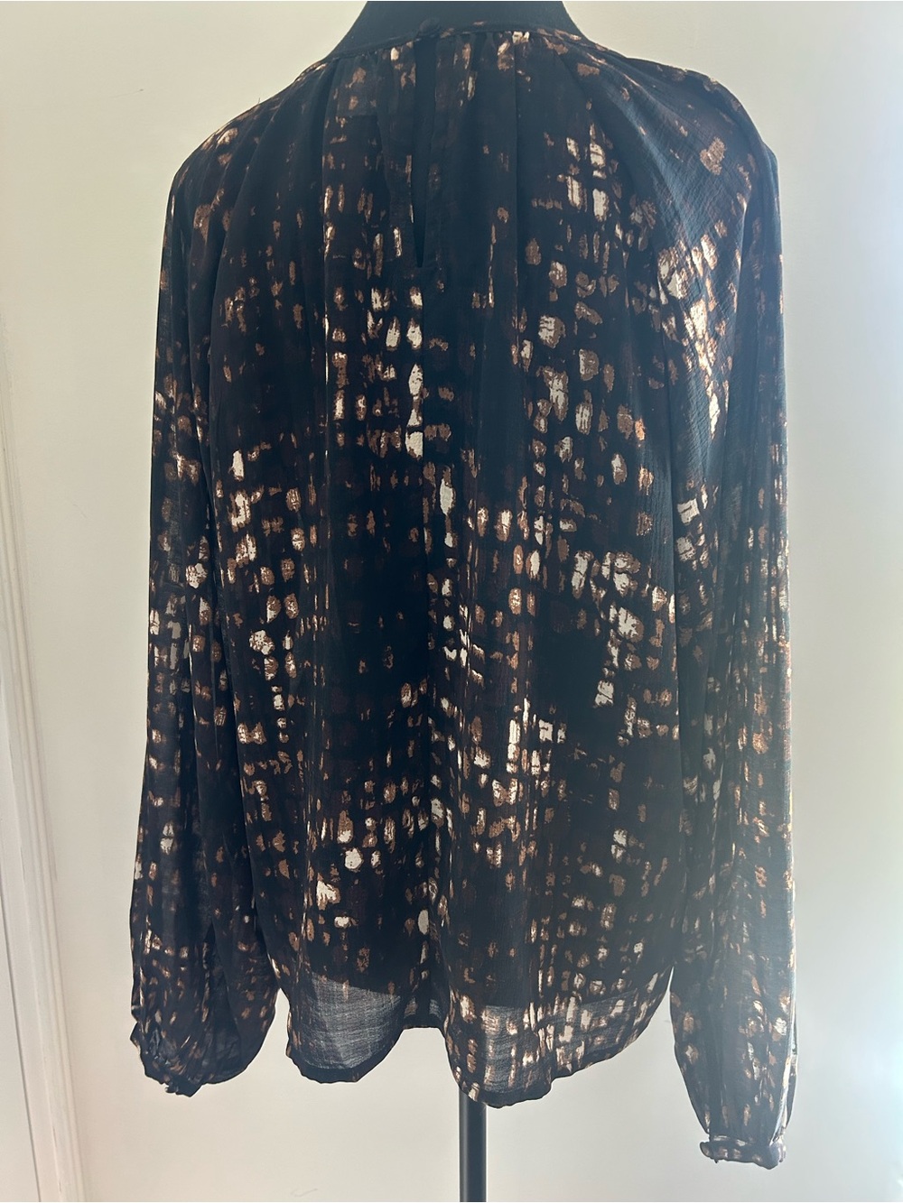 ICHI Black Blouse with Metallic Copper Spot Print
